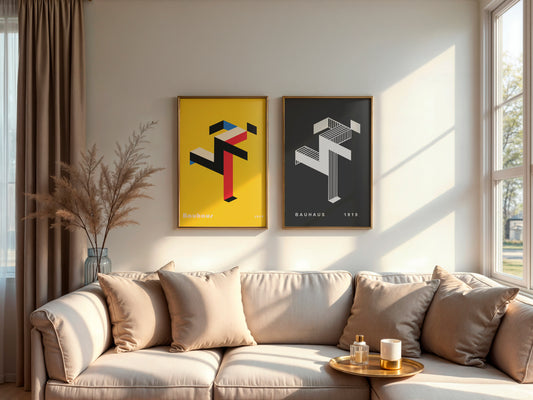 Bauhaus Poster Pair – Black & Yellow Geometric Wall Art (Set of 2)