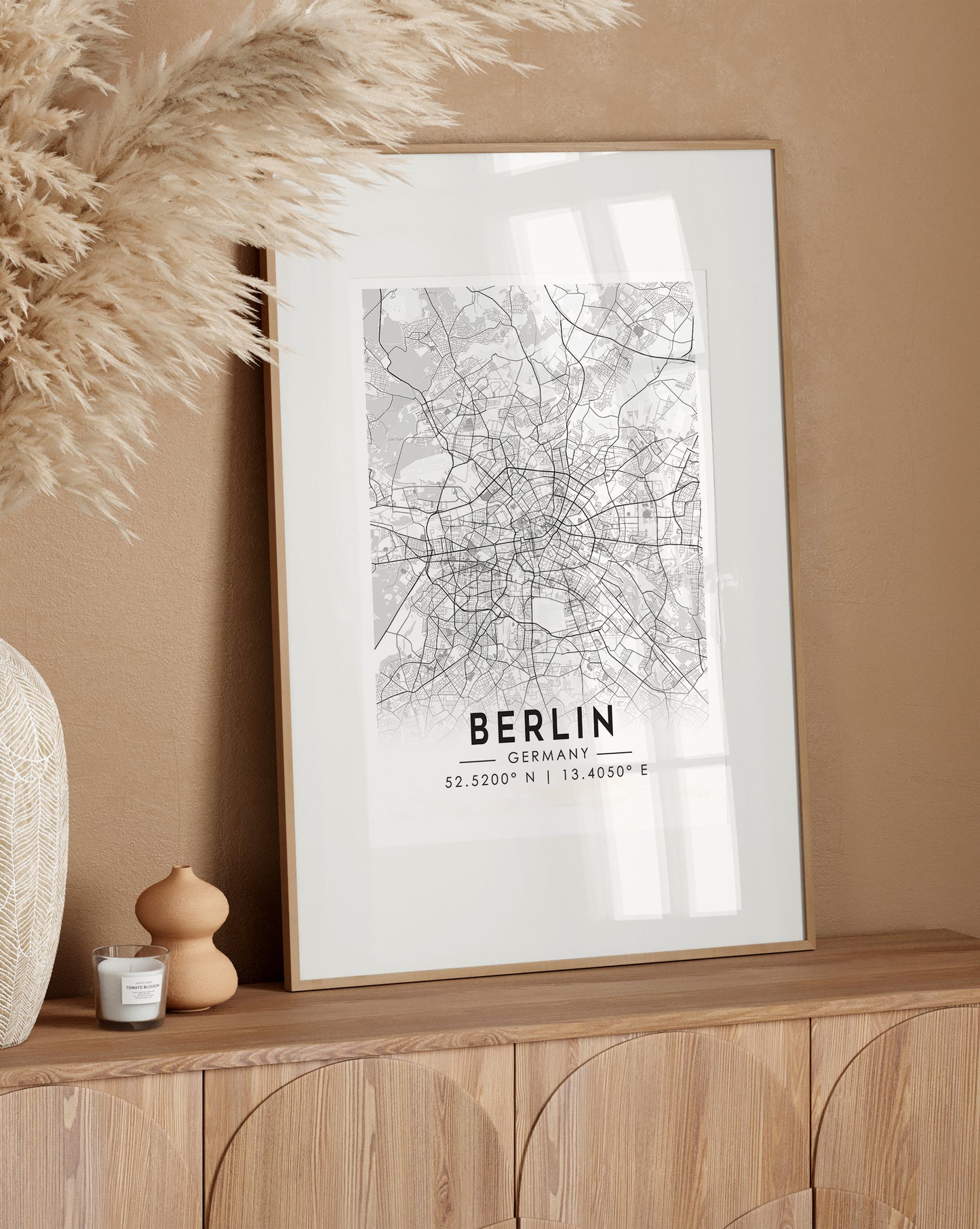 Berlin City Map – Minimalist Geometric Black and White Art Print