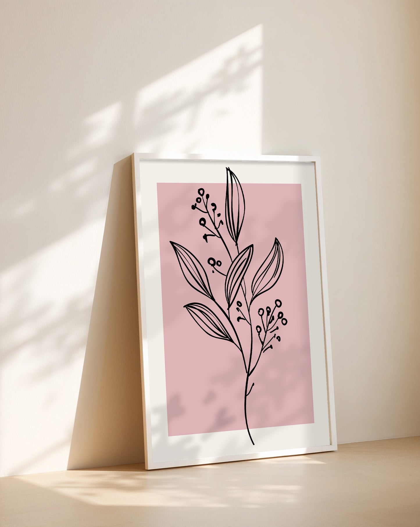 Botanical D – Minimal Botanical Line Art on Blush Pink