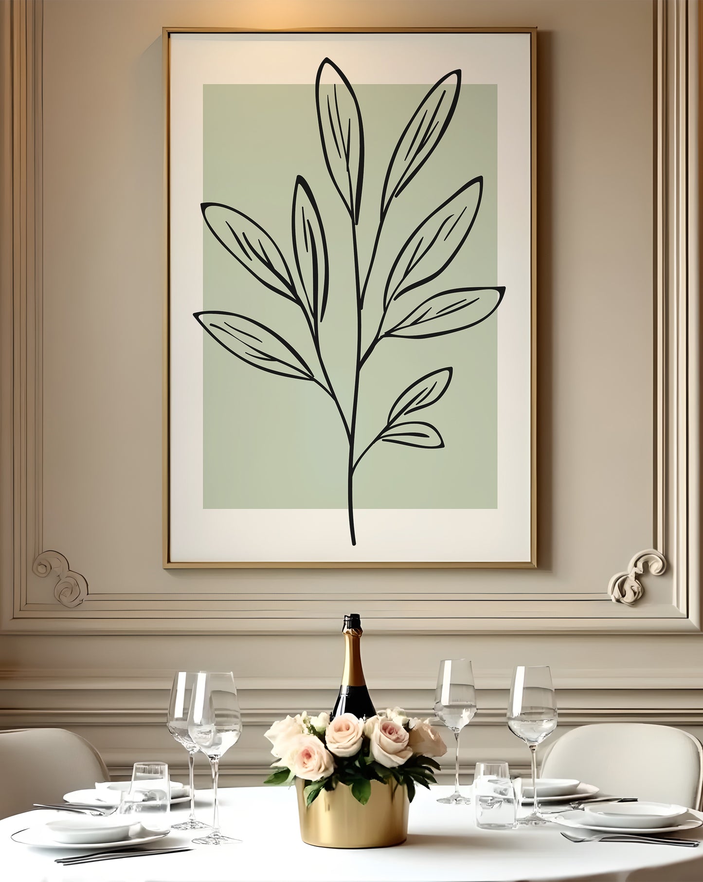 Neutral Green Botanical Line Art Print
