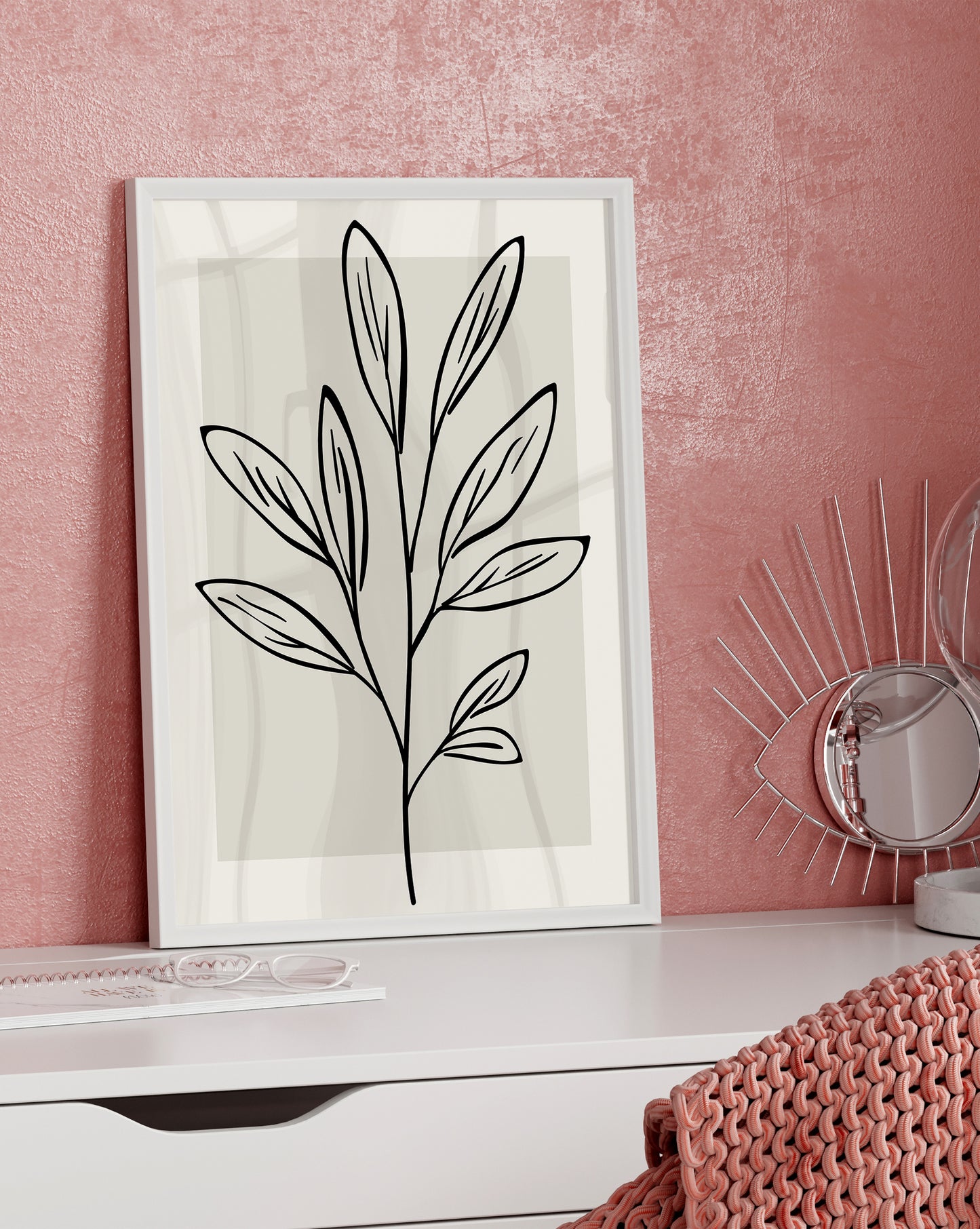 Minimalist Leaf Line Art – Neutral Botanical Wall Print