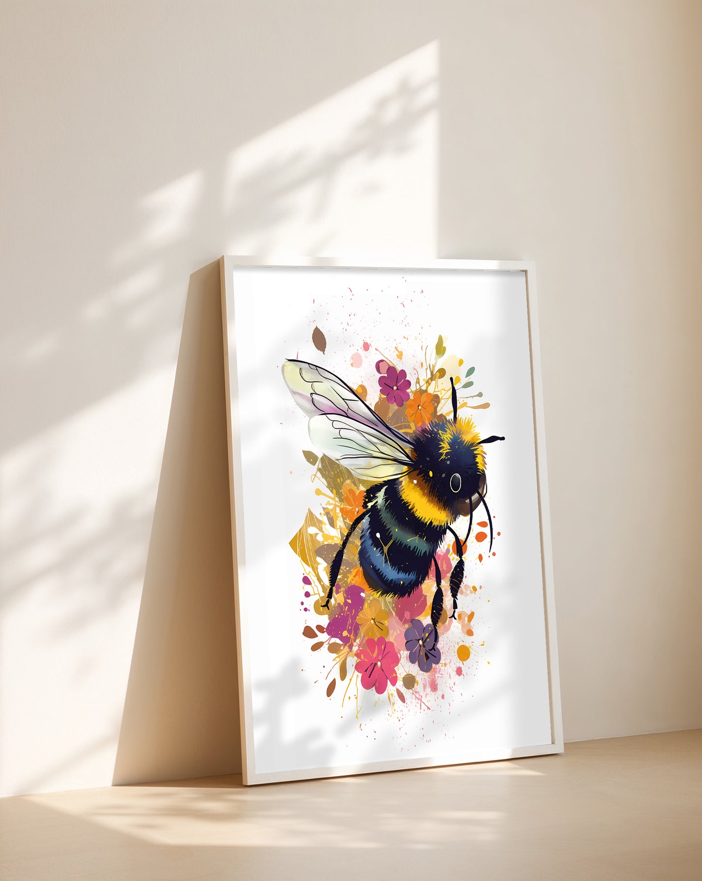 Colorful Bumblebee Wall Art – Floral Bee Illustration Print