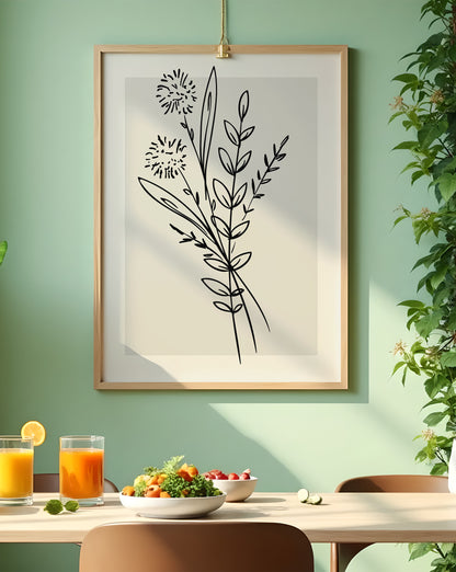 Neutral Botanical Line Art – Minimalist Flower Print