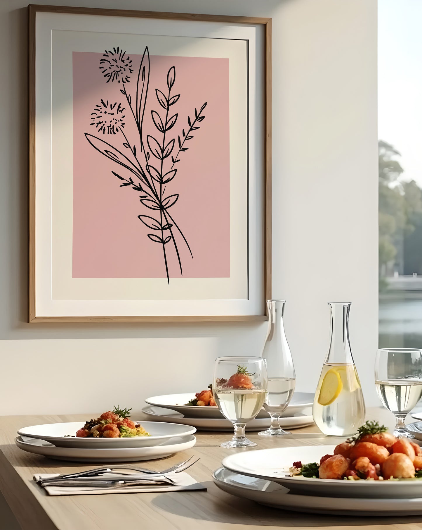 Pink Botanical Line Art Print