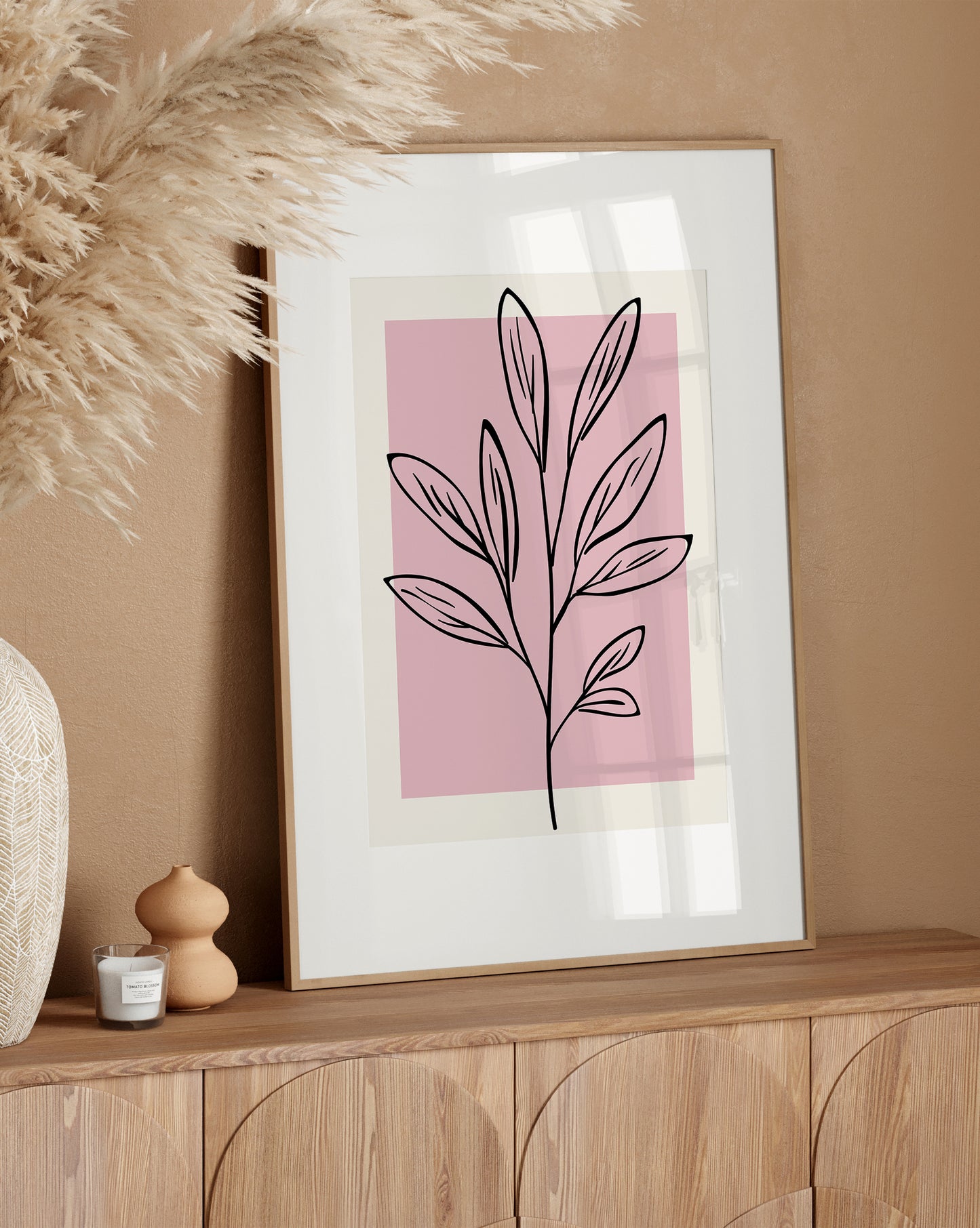 Minimalist Botanical Line Art – Pink Neutral Leaf Print