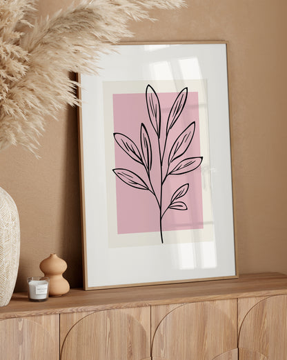 Minimalist Botanical Line Art – Pink Neutral Leaf Print